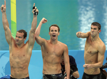 Brendan Hansen, Aaron Peirsol, Michael Phelps Brendan Hansen, Aaron Peirsol, Michael Phelps